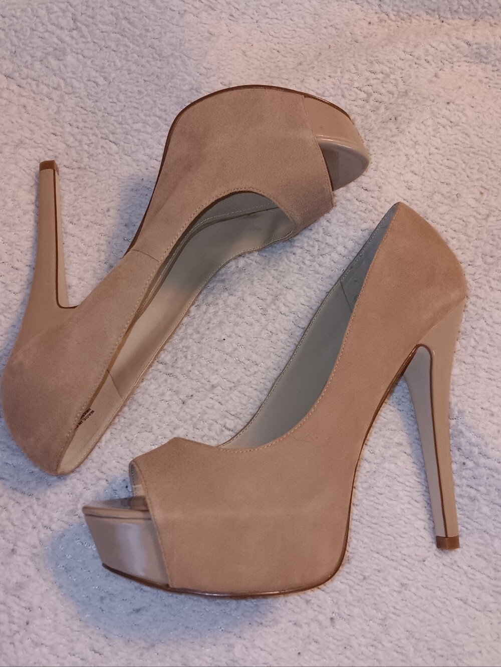 ALDO Lafera Taupe Open-Toe Suede & Patent Leather High Heel Platform Pump 38 NEW